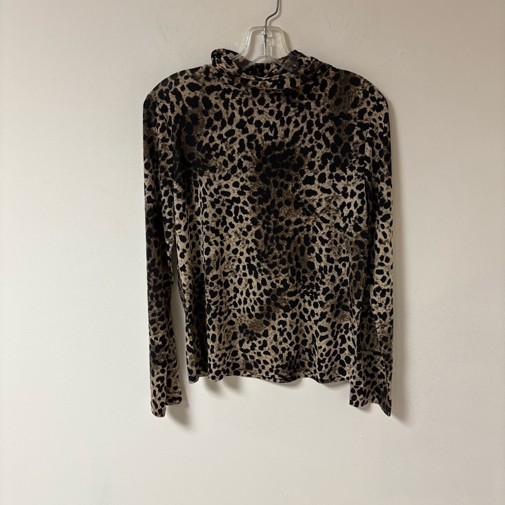 Complements Women Leopard Print Long Sleeve Top Turtleneck Polyester Medium